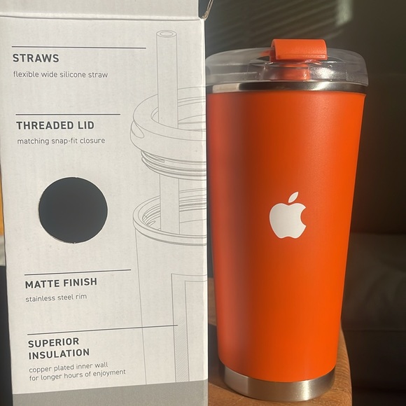 Apple Branded Stainless Steel Tumbler in Orange 16.9 oz BRAND NEW, UNUSED - Picture 4 of 6